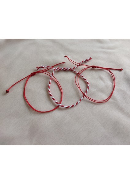 Unisex Marteniçkalı Kırmızı 2'li Makrome Ip Detaylı Şans Bilekliği