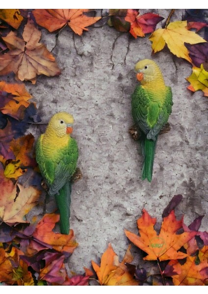 Doğa 2 Adet El Boyaması Muhabbet Kuşu Duvar Balkon Bahçe Süsü Farklı Renklerde Yeşil 2 Parça Taş modelleri