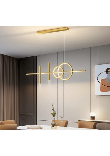 Gold 120CM 3 Işık, Kumandalı, LED Avize Sarkıt, Modern Avize, LED Lamba, Halka Sarkıt