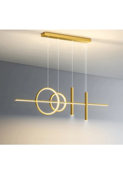 Gold 120CM 3 Işık, Kumandalı, LED Avize Sarkıt, Modern Avize, LED Lamba, Halka Sarkıt