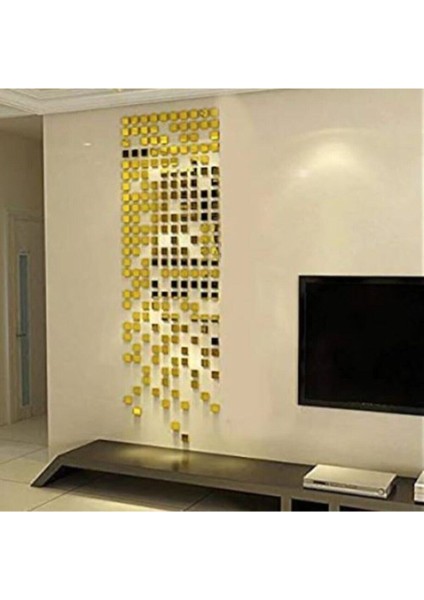 Endüstriyel Dekor Süs Mozaık Ayna 200X Adet Pleksi Dekoratif Gold Antre Banyo Altın 5+ Plastik