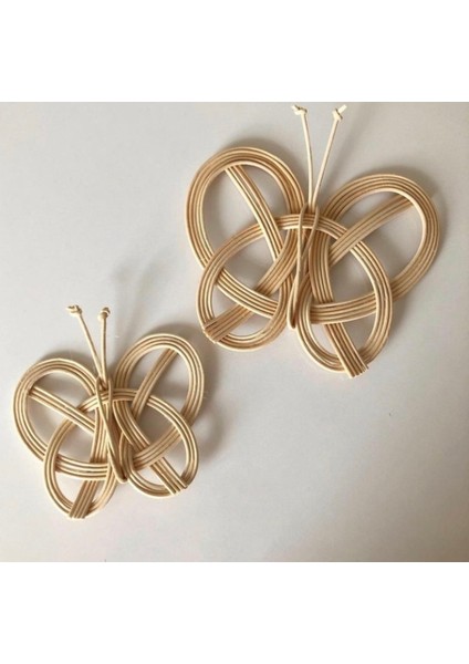 1 Rattan 2'li Duvar Dekoru Doğal El Yapımı Kelebek Duvar Dekoru Hasır Bej