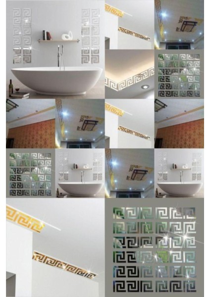 Altın Dekoratif Labırent Bordür 20X Pleksi Süs Ayna 10X10CM Tavan Antre Bantlı Banyo Dekoratif Bord