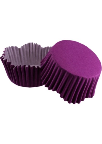 Cupcake Kalıbı Pet Kapsül Dalgalı Kek Kalıbı 65X38 mm - 100 Adet Mor 3.8x6.5 cm