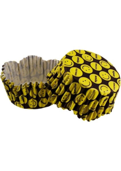 Cupcake Kalıbı Pet Kapsül Dalgalı Sarı Emoji Kek Kalıbı 65X38 mm - 100'LÜ
