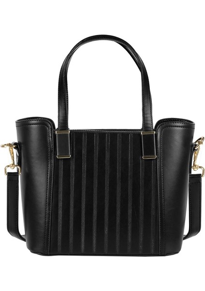 Çizgili Siyah Suni Deri Bayan Çapraz El ve Omuz Çantası modelleri
