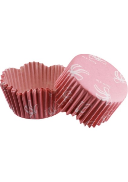Cupcake Kalıbı Dalgalı Kek Kalıbı 65X38 mm - 100 Adet Fiyonklu Pembe 3.8 cm