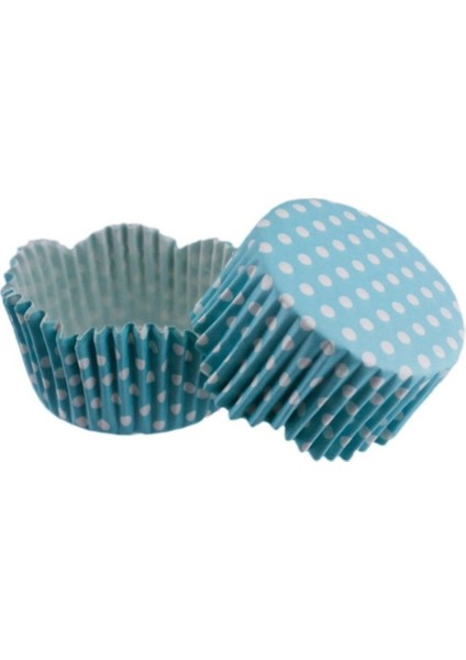 Cupcake Kalıbı Pet Kapsül Dalgalı Kek Kalıbı 65X38 mm - 100 Adet Puantiyeli Mavi 3.8x6.5 cm