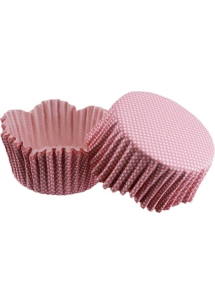 Cupcake Kalıbı Pet Kapsül Dalgalı Kek Kalıbı 65X38 mm - 100 Adet Pembe Küçük Puanlı 3.8 cm