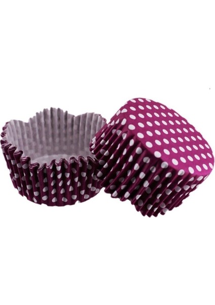 Cupcake Kalıbı Pet Kapsül Dalgalı 65X38 mm - 100 Adet Puantiyeli Mor 3.8x6.5 cm