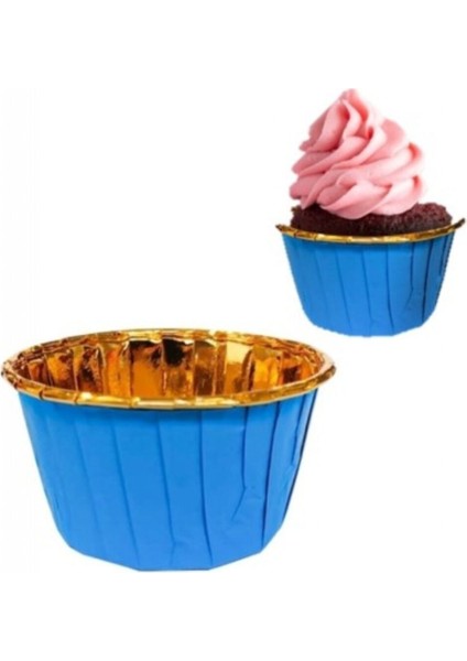 Mavi Altın Muffin Kapsül 25'li 4 cm