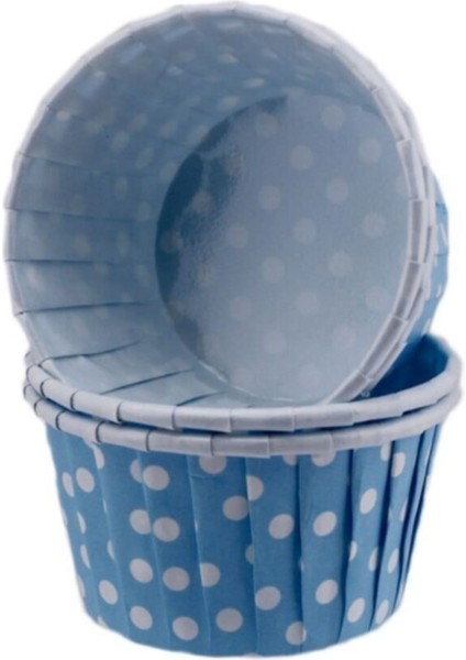 Cupcake Kalıbı Minik Boy 38*30 mm -50'li Puantiyeli Mavi