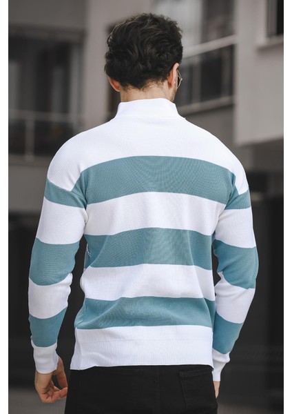 Ht 340011 Çift Renk Erkek Uzun Kol Fermuarlı Dik Yaka Triko Sweater modelleri