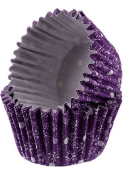 Cupcake Kalıbı Pet Kapsül Kek KALIBI48X34 mm - 100 Adet Kar Desenli Mor