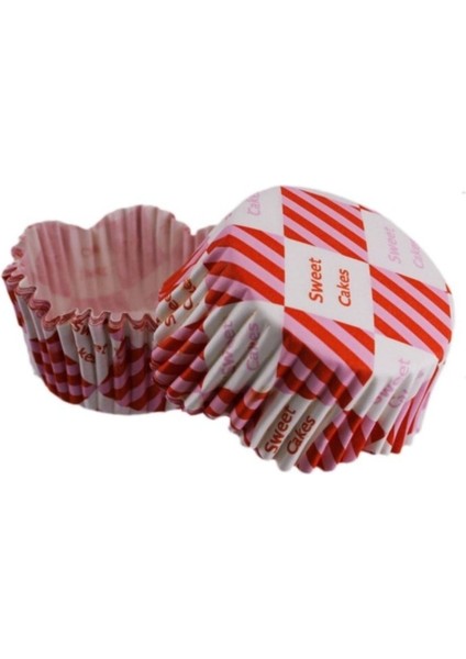 Cupcake Kalıbı Pet Kapsül Kırmızı Bembe Kare Desen Dalgalı Kek Kalıbı 65X38 mm - 100 Adet
