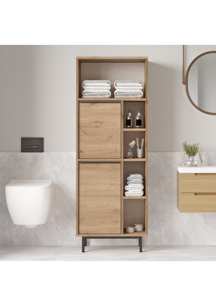 Leena Banyo Dolabı Çok Amaçlı Dolap 2 Kapaklı Metal Ayaklı Sepet LA10C-S fiyatları