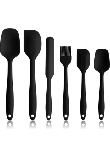 Ahlat Store Isıya Dayanıklı Yanmaz Yapışmaz Silikon Spatula Seti 6 Parça Siyah