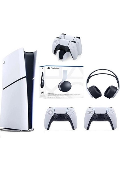 Playstation 5 Slim Dijital+2.kol+Şarj Istastasyonu+ 3D Kulaklık