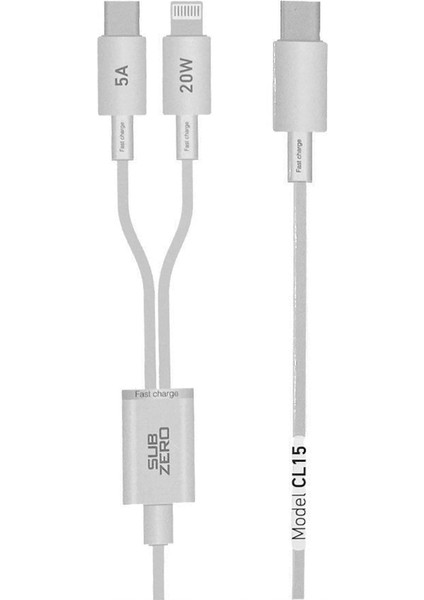 CL15 Hızlı Şarj Kablosu: 2si1 Arada Lightning (Apple/iphone) + Type-C 20W 5A Fast Charger