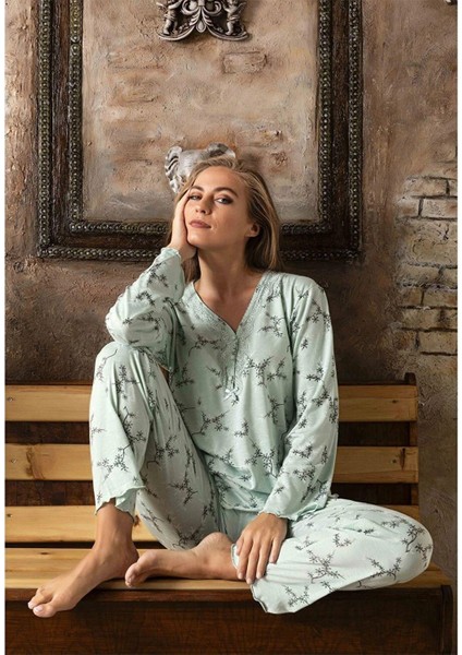 Kadın Bambu V Yaka Uzun Kol Ince Pijama Takımı 4475 - 1 Adet
