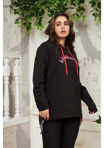 Bezexl Nakışlı Büyük Beden Siyah Sweatshirt modelleri