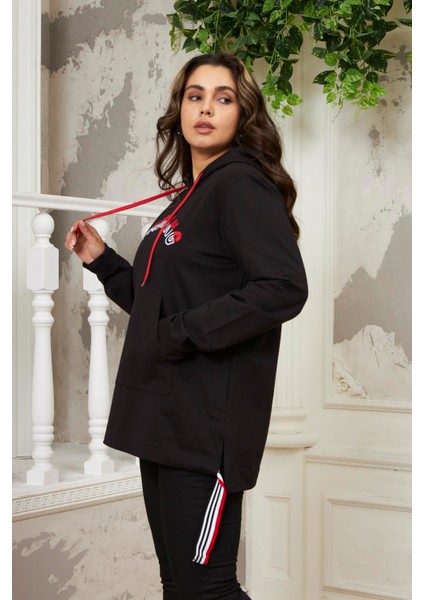 Bezexl Nakışlı Büyük Beden Siyah Sweatshirt fırsatları