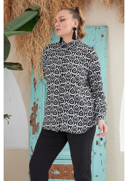 Bezexl Desenli Büyük Beden Siyah Gömlek fiyatları