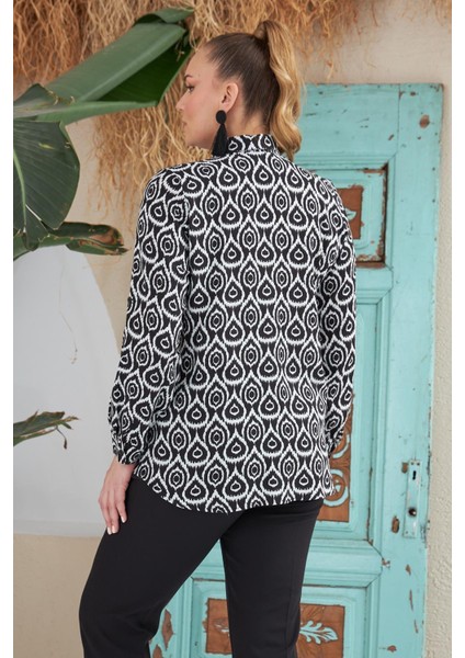 Bezexl Desenli Büyük Beden Siyah Gömlek modelleri