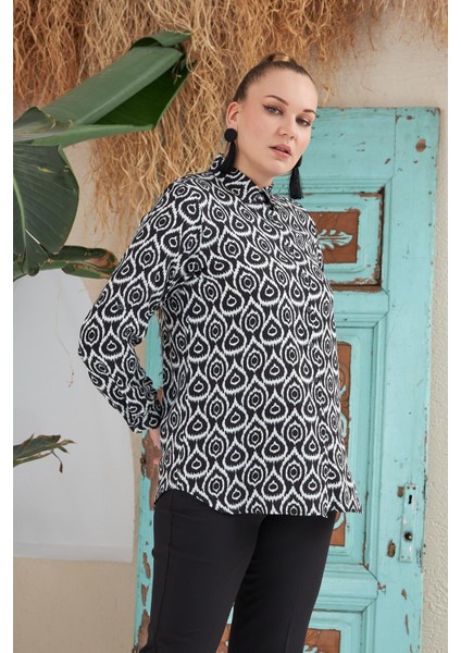 Bezexl Desenli Büyük Beden Siyah Gömlek fırsatları