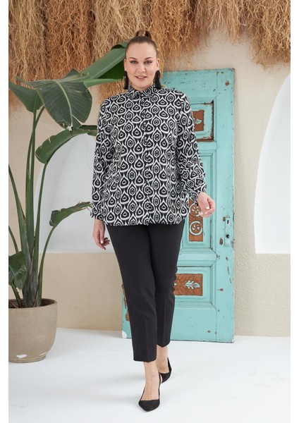 Bezexl Desenli Büyük Beden Siyah Gömlek indirimleri