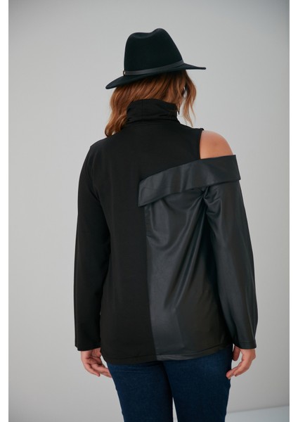 Bezexl Deri Garnili Siyah Büyük Beden Sweatshirt fırsatları