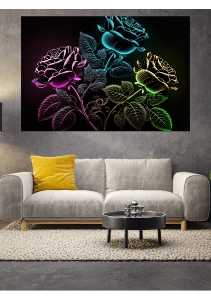 Neon Çiçekler Cam Tablo
