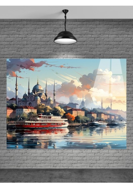 3D Deniz Manzarası Yağlı Boya Cam Tablo