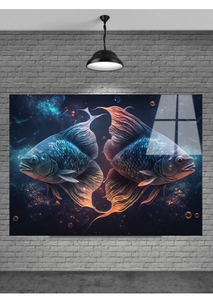 3D Balıklar Cam Tablo