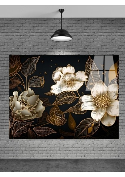 Gold Altın Çiçek Cam Tablo
