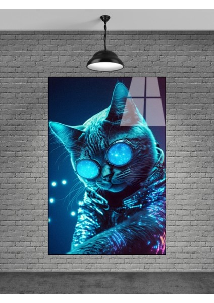 Sanatçı Kedi Cam Tablo