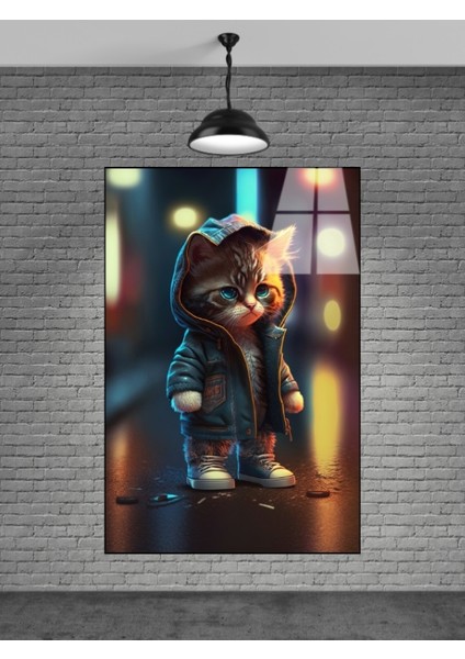 Kapşonlu Kedi Cam Tablo