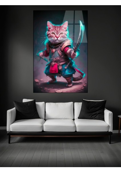 Savaşçı Kedi Cam Tablo