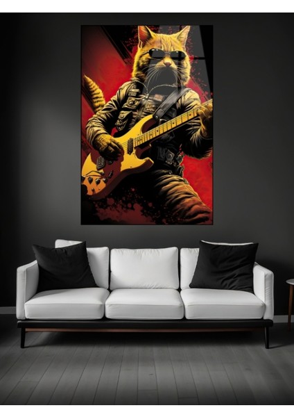Gitar Çalan Kedi Cam Tablo fiyatları