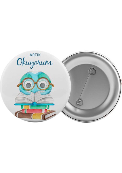 Satürn Design Artık Okuyorum Çanta Rozeti 20 Adet En Büyük Boy 5.8cm Iğneli Broş