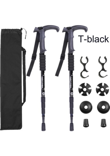 Siyah Stil 2pcslot Trekking Direkleri Baston Yürüyüş Nordic Yürüyüş Bastonu Alüminyum Kayak Kampı Teleskopik Baton Açık Koltuk Değneği T-Kolu (Yurt Dışından)