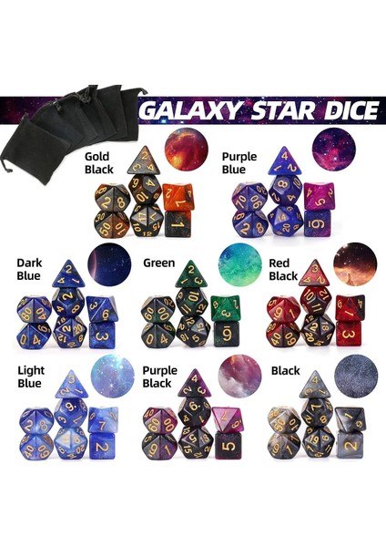 Açık Mavi Tarzı Et Nebula Zar Seti Masa Üstü Rpg'ler Için Siyah Ipli Kadife Kılıflı Inanılmaz Galaxy Çokyüzlü Zar Oyunlar 8 Renk (Yurt Dışından) fiyatları
