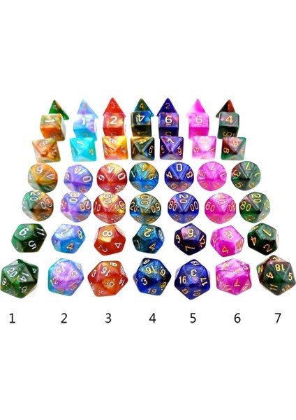 No.5 Tarzı Dnd D&d Rol Yapma Oyunları Için Olyhedral Rpg Zar Seti Renkli Parıltılı (D4 D6 D8 D10 D% D12 ve D20) (Yurt Dışından) fiyatları