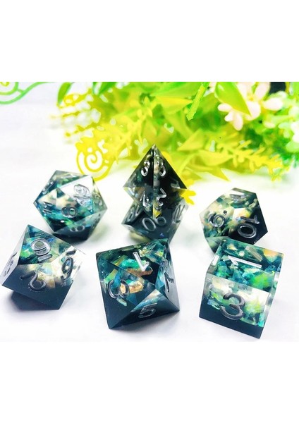 No.2 Tarzı Yeni Lüks Reçine Şeffaf Dnd Zar Seti Çokyüzlü Zar Okyanus Kalp Flaş Dadi Dados Rol D6 D20 Rpg Zar (Yurt Dışından)