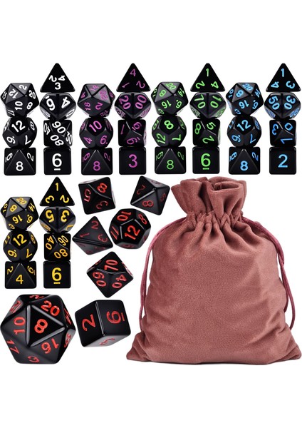 Kahverengi B Tarzı Trpg Dnd D4 D6 D8 D10 D% D12 D20 Için Büyük Çanta ile Opak Renkli Çokyüzlü 7-Die Zar 6 Takım (Yurt Dışından)