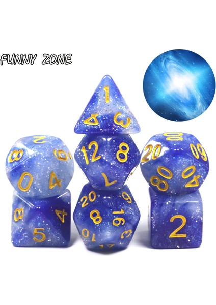 No.10 Tarzı Starry Sky Çokyüzlü Zar Seti Masa Oyunları 7 Die Serisi D20, D12, D10, D8, D6, D4 Dnd Zar Rpg Çift Renk Tek Parça (Yurt Dışından)