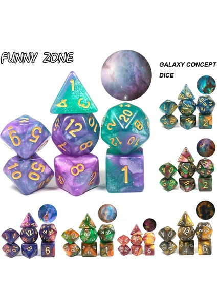 No.10 Tarzı Starry Sky Çokyüzlü Zar Seti Masa Oyunları 7 Die Serisi D20, D12, D10, D8, D6, D4 Dnd Zar Rpg Çift Renk Tek Parça (Yurt Dışından) fiyatları