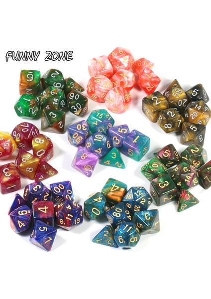 No.10 Tarzı Starry Sky Çokyüzlü Zar Seti Masa Oyunları 7 Die Serisi D20, D12, D10, D8, D6, D4 Dnd Zar Rpg Çift Renk Tek Parça (Yurt Dışından) modelleri