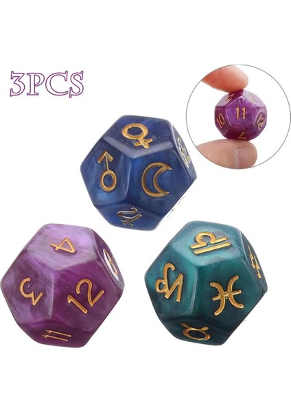 3 Adet Tarzı 3pcsset Inci 12-Taraflı Astroloji Zodyak Işaretleri Zar Takımyıldızı Kehanet Oyuncaklar Yaratıcı Çok Taraflı Zar Astrologlar Için (Yurt Dışından) fiyatları