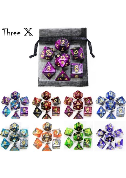 No.7 Tarzı Poşetli Çokyüzlü Zar Seti Çift Renkli Altın Sayıları D4 D6 D8 D10 D% D12 D20 Dnd Rpg Masa Oyunları Için (Yurt Dışından)